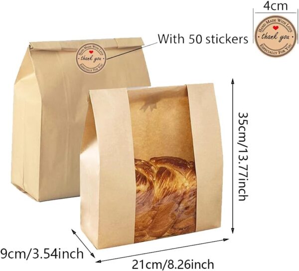 50 Pcs Bread Bags with 50 Label Stickers with Window Bakery for Storage Seal - Image 4