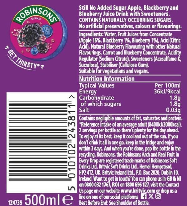Robinsons RTD Blackberry & Blueberry - 500ml, 12 Pack - Image 4