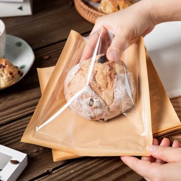 200 Pcs Kraft Paper Bakery Bags With Window for Bread - Image 3