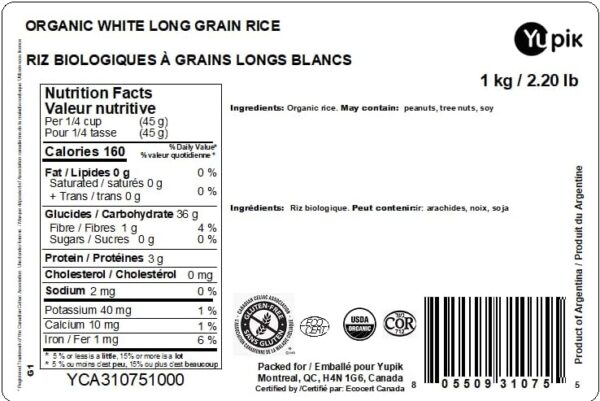 Organic White Rice, Long Grains, 1 kg - Image 3