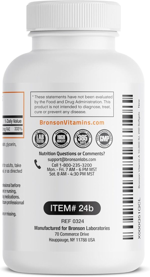 Bronson Vitamin A 10,000 IU Premium Non-GMO Formula - Image 3
