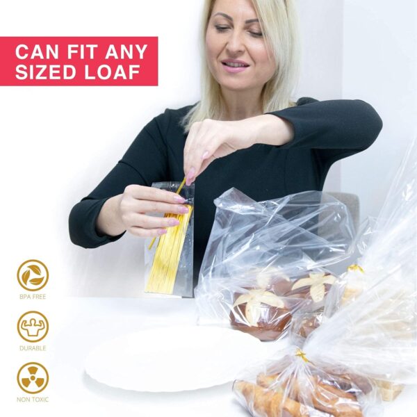 Bread Bags with Ties, Reusable, 200 Clear Bags and 200 Ties - Image 3