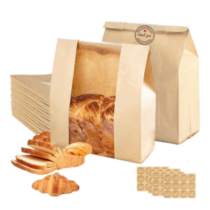 50 Pcs Bread Bags with 50 Label Stickers with Window Bakery for Storage Seal