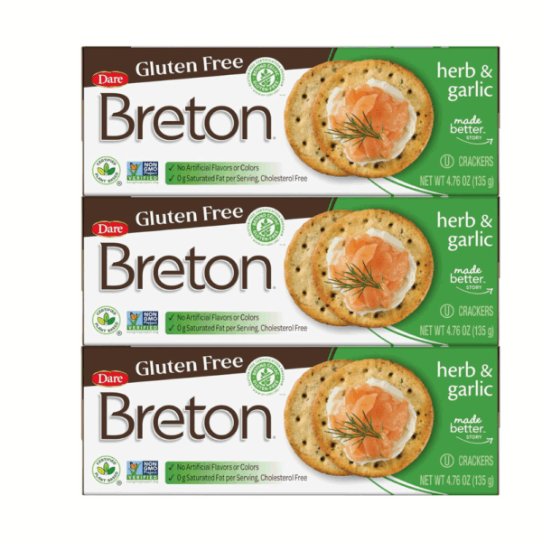 Breton Crackers, Gluten Free Herb & Garlic, Pack of 3