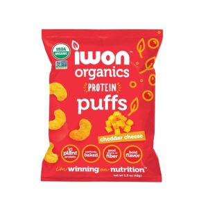 Iwon Organics Protein Puffs Cheddar Cheese Flavor, Vegan, Certified Non GMO
