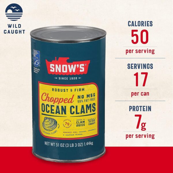 Snow's Ocean Chopped Clams Canned, 51 oz Can - 7g Protein per Serving - Image 3